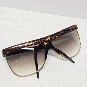 Vintage 80s Laura Biagiotti Black Brown Oversized Sunglasses Boho Chic Luxury